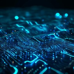 Poster - Abstract Digital Waves with Glowing Lines and Particles in Blue and Black Background