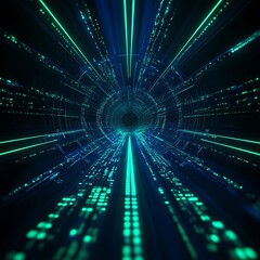 Poster - Abstract Futuristic Tunnel with Shimmering Lights and Glowing Particles in Neon Colors