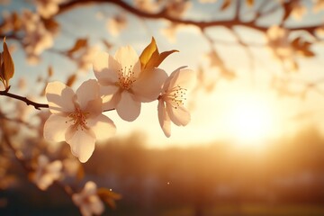 Sticker - Beautiful cherry blossoms bloom at sunset creating a serene landscape