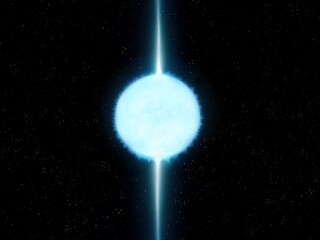 pulsar in space. neutron star isolated on black background. a magnetar emits radio waves.