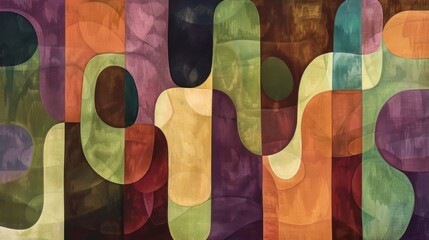 Poster - An arrangement of rounded, vertical shapes in various colors, including shades of brown, beige, green, and purple