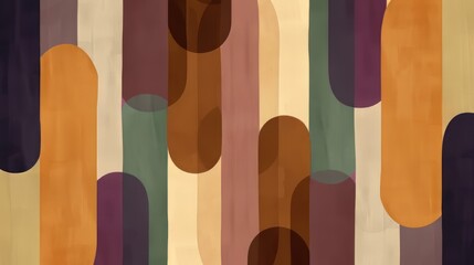 Poster - An arrangement of rounded, vertical shapes in various colors, including shades of brown, beige, green, and purple
