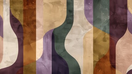 Poster - An arrangement of rounded, vertical shapes in various colors, including shades of brown, beige, green, and purple