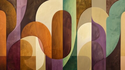 Poster - An arrangement of rounded, vertical shapes in various colors, including shades of brown, beige, green, and purple