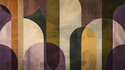 Poster - An arrangement of rounded, vertical shapes in various colors, including shades of brown, beige, green, and purple