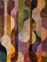 Poster - An arrangement of rounded, vertical shapes in various colors, including shades of brown, beige, green, and purple