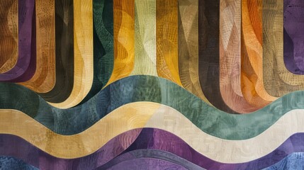 Poster - An arrangement of rounded, vertical shapes in various colors, including shades of brown, beige, green, and purple