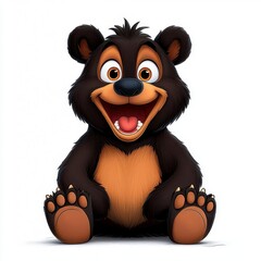 Wall Mural - a photostock of a cartoon bear with a friendly face sitting upright, isolated on a clean white backg
