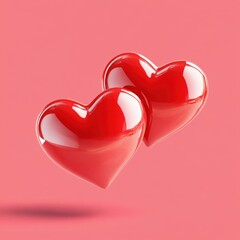 Aufkleber - Two glossy red heart shapes against a soft pink background, symbolizing love and affection.
