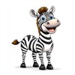 © niramol - A photostock of a cartoon zebra standing upright with a cheerful smile, isolated on a clean white background, fun and whimsical, High Quality