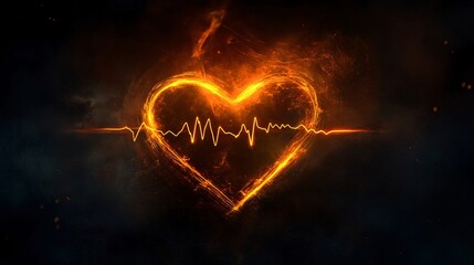 Aufkleber - a vibrant heart shape created with fiery orange light, pulsating with an energetic heartbeat line in