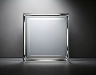 Wall Mural - Minimalist transparent glass block with sleek edges, placed on a gray surface, illuminated with soft light for a modern look.