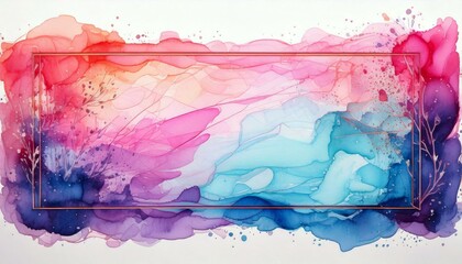 Wall Mural - a vibrant abstract watercolor painting with soft gradient hues of pink, blue, and purple, framed by 
