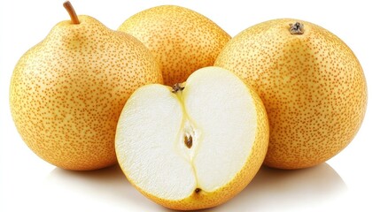 Aufkleber - Ripe Asian Pears Featuring Whole and Halved Fruit with Fresh Yellow Skin and Crisp White Flesh