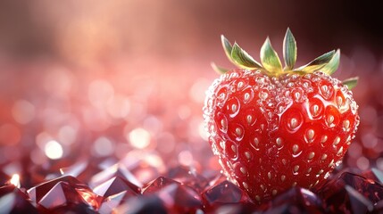 Poster - Fresh and vibrant strawberry with dew drops on a sparkling background perfect for food and healthy lifestyle promotions