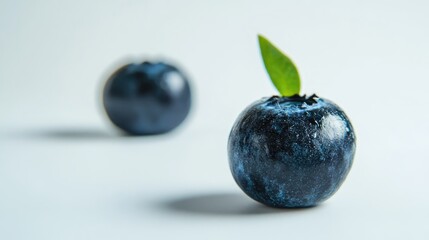 Poster - Blueberries with vibrant color and green leaves on a soft white background showcasing freshness and natural beauty in full depth of field