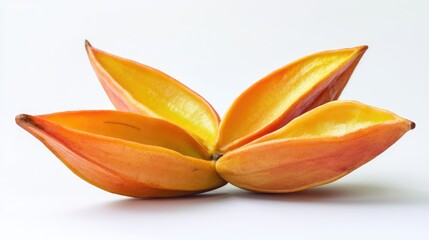 Poster - Freshly harvested starfruit carambola displayed on a clean white background highlighting its unique shape and vibrant colors.