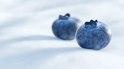Poster - Fresh blueberries with vibrant colors on a clean white background showcasing depth of field for a natural and appetizing appeal