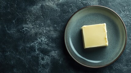 Aufkleber - Freshly churned butter delicately arranged on a rustic plate against a dark textured background for culinary and food styling concepts