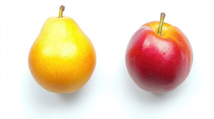 Aufkleber - Juicy pear and vibrant apricot on a clean white background showcasing fresh organic fruits perfect for health or food-related themes