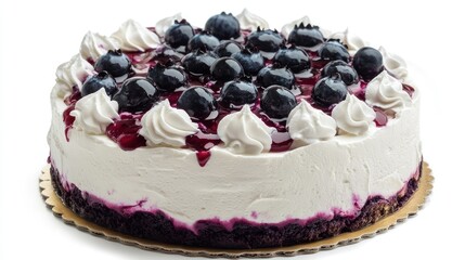 Poster - Freshly baked blueberry cream cake topped with juicy berries and whipped cream garnishes, perfect for dessert lovers and special occasions