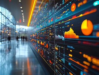 Poster - futuristic digital logistics planning board with colorful data visualization