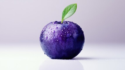 Poster - Freshly washed blueberry with droplets and a green leaf isolated on a light background showcasing natural freshness and vibrancy.