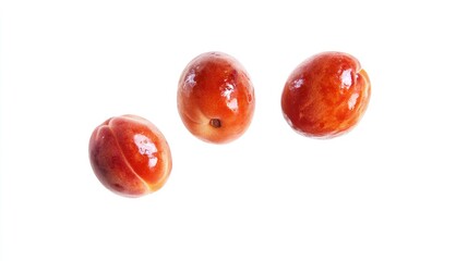 Poster - Fresh ripe apricots arranged on a clean white background highlighting their vibrant colors and natural sheen.