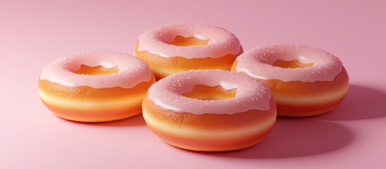 Poster - Delicious frosted donuts arranged artfully on a vibrant pink background for a sweet and inviting dessert theme