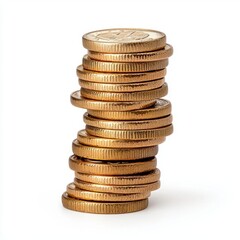 Wall Mural - a photostock of golden coins stacked in varying heights and scattered artistically, isolated on a cl