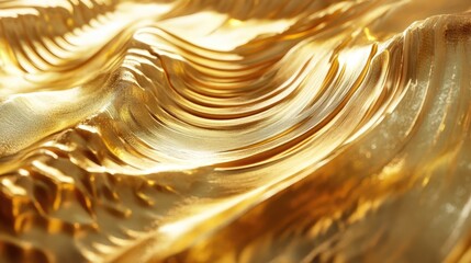 Poster - Elegant gold texture with undulating waves reflecting light for luxury backgrounds or artistic design use.