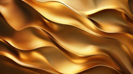 Poster - Luxurious golden fabric waves with a shiny texture creating an elegant and opulent background for design projects and advertising materials.