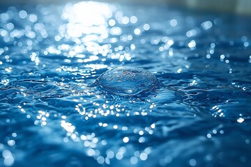 Poster - Mesmerizing Raindrops on Calm Ocean Surface Reflecting Dramatic Lighting