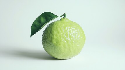 Aufkleber - Vibrant Bergamot Citrus Fruit with Leaf Isolated on Minimalistic White Background