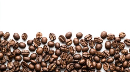 Aufkleber - Roasted coffee beans arranged on a white background showcasing their rich aroma and texture for advertising and culinary use