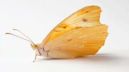 Poster - delicate yellow butterfly isolated on clean white background showcasing intricate wing patterns and natural beauty