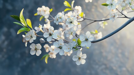 Poster - Delicate cherry blossom branches adorned with fresh white blooms against a dreamy blurred background perfect for springtime themes
