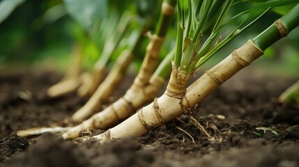 Poster - Bamboo Roots Growing in Rich Soil Close Up of Raw Fresh Bamboo Root Part Healthy Vegetation in Natural Environment