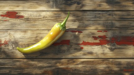 Aufkleber - Fresh Bulgarian Paprika Pepper on Weathered Wooden Surface Top View