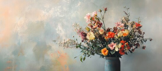 Poster - Colorful floral arrangement in a vase with soft background highlighting fresh blooms and natural beauty in interior decor