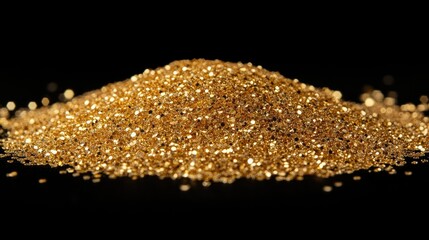 Poster - Gold Glitter Texture Glimmering On Black Background Perfect For Celebratory Themes Elegance And Luxury In Decoration Or Design Elements
