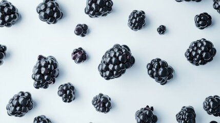 Aufkleber - Blackberries scattered on a white background with a focus on freshness and detail of texture for creative culinary visuals