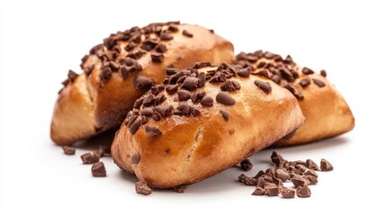 Poster - Delicious cocoa topped yeast pastries perfect for celebrations on a clean white background showcasing tempting dessert appeal