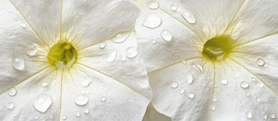 Poster - Petunia flowers adorned with delicate raindrops capturing the essence of freshness and natural beauty in close-up detail