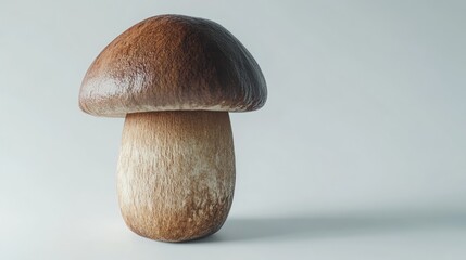 Poster - Boletus edulis mushroom displayed in a studio setting on a light background showcasing its distinctive shape and texture for culinary use.