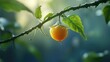 © AImmersive Imagery - Cape gooseberry on a dewy branch showcasing its vibrant color in a natural tropical setting with soft blurred background.