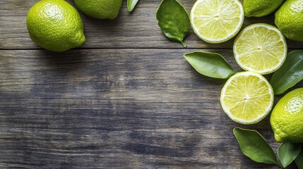 Aufkleber - Bergamot citrus fruit halves and whole on rustic wooden table with green leaves for fresh ingredient backdrop and culinary inspiration