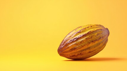 Aufkleber - Vibrant fresh cacao fruit on a striking yellow background showcasing its natural textures and colors ideal for food and agriculture themes