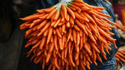 Aufkleber - Vibrant bunch of fresh carrots displayed at a bustling marketplace showcasing organic produce and vibrant colors