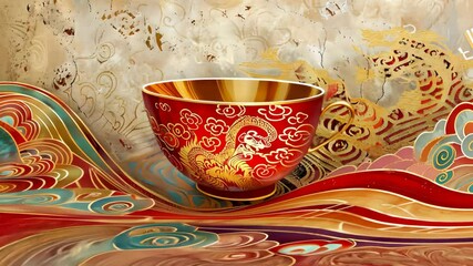 Wall Mural - tea cup on liquid background